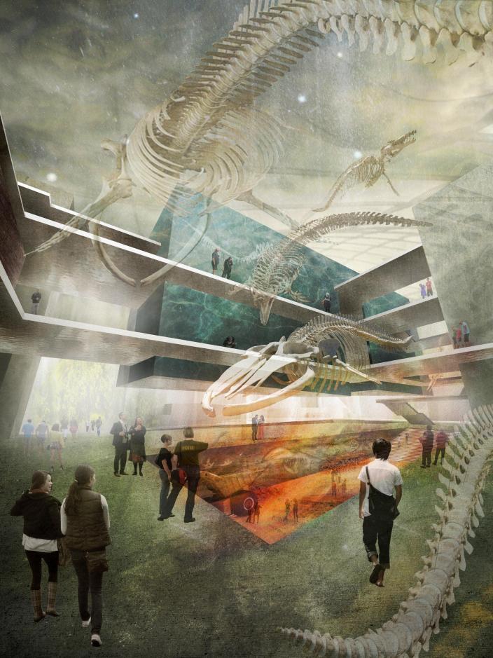 Artists impression of foyer space with whales